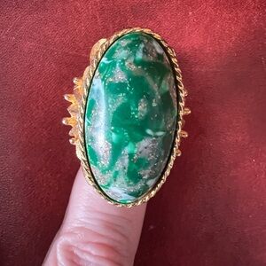Green and Gold colored Cabochon Ring -